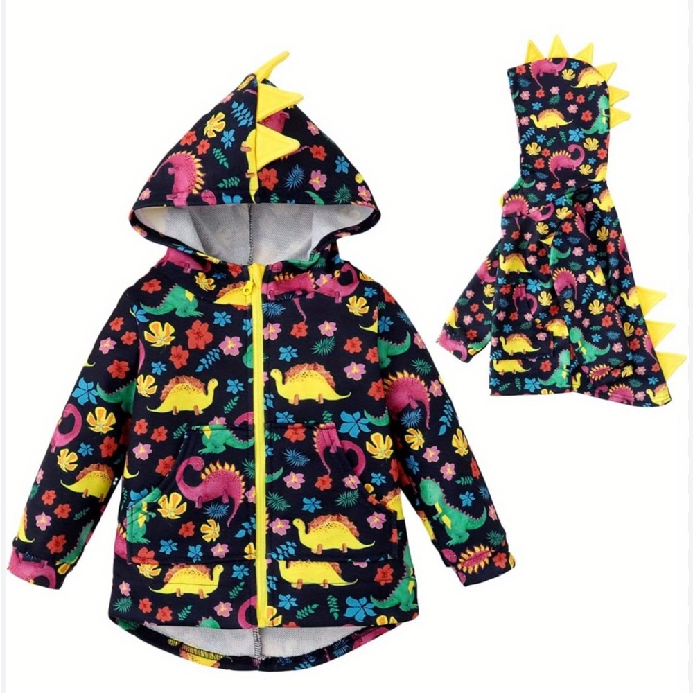 Kids Dinosaur Print Hooded Light Weight Jacket multi-colour